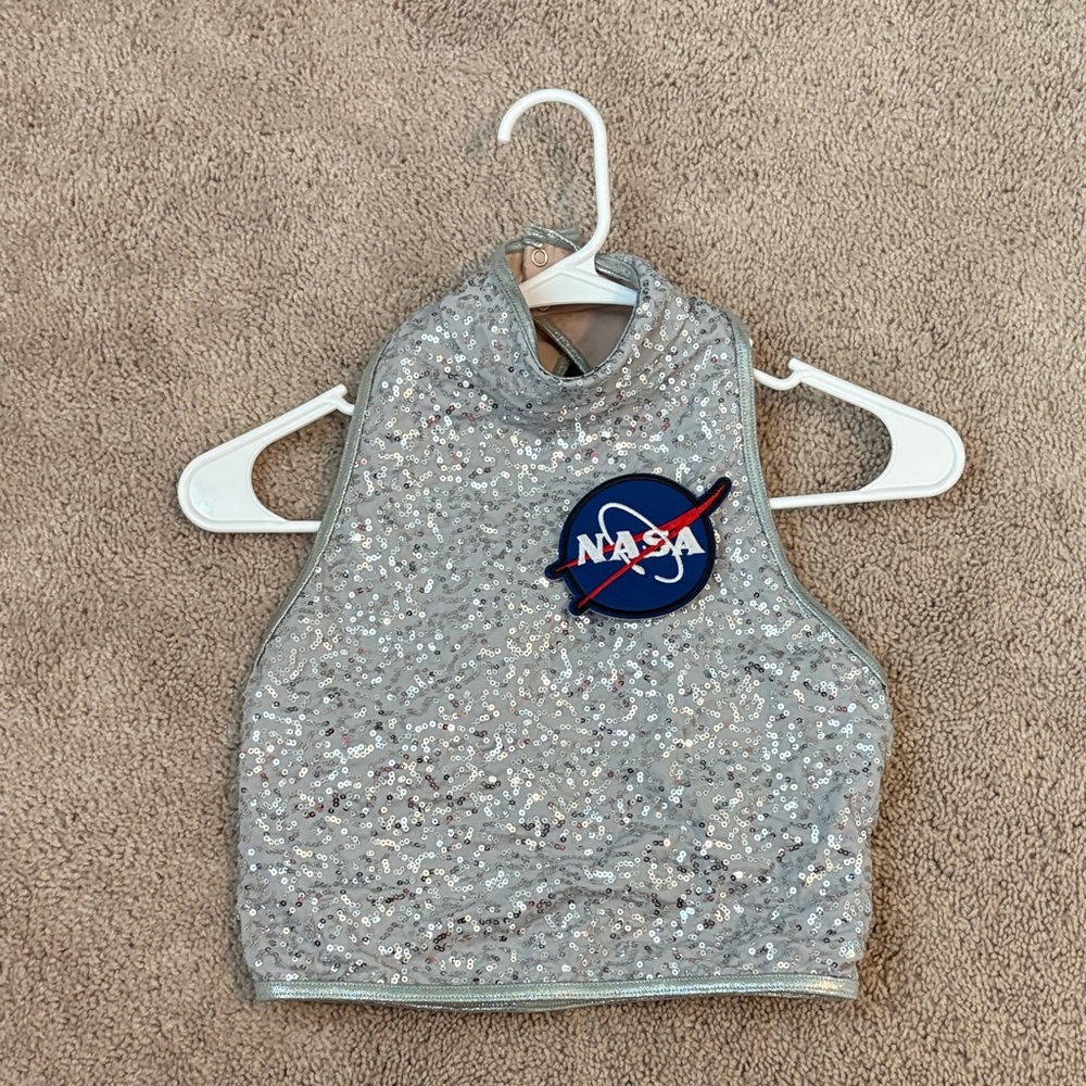 Silver Sequin Dance Costume Top With Nasa Patch